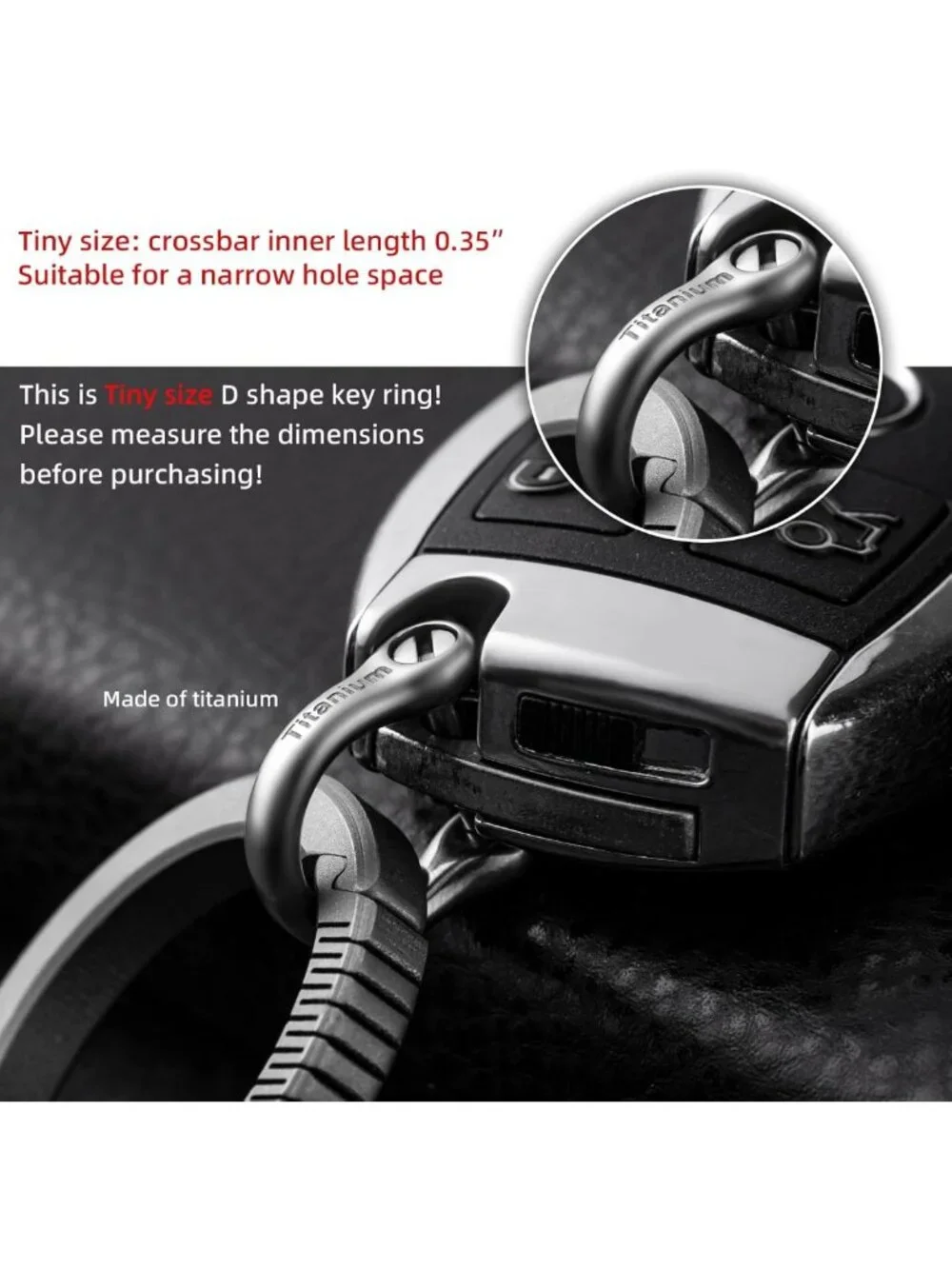 Small Titanium D Ring Keychain - Lightweight Car Key Fob Holder, Durable